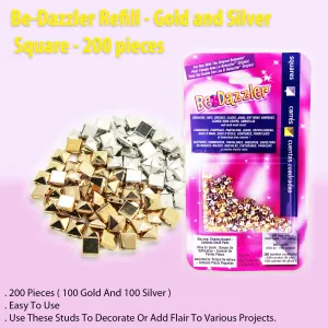 Be-Dazzler Refill Pack – 200 Gold & Silver Square Studs