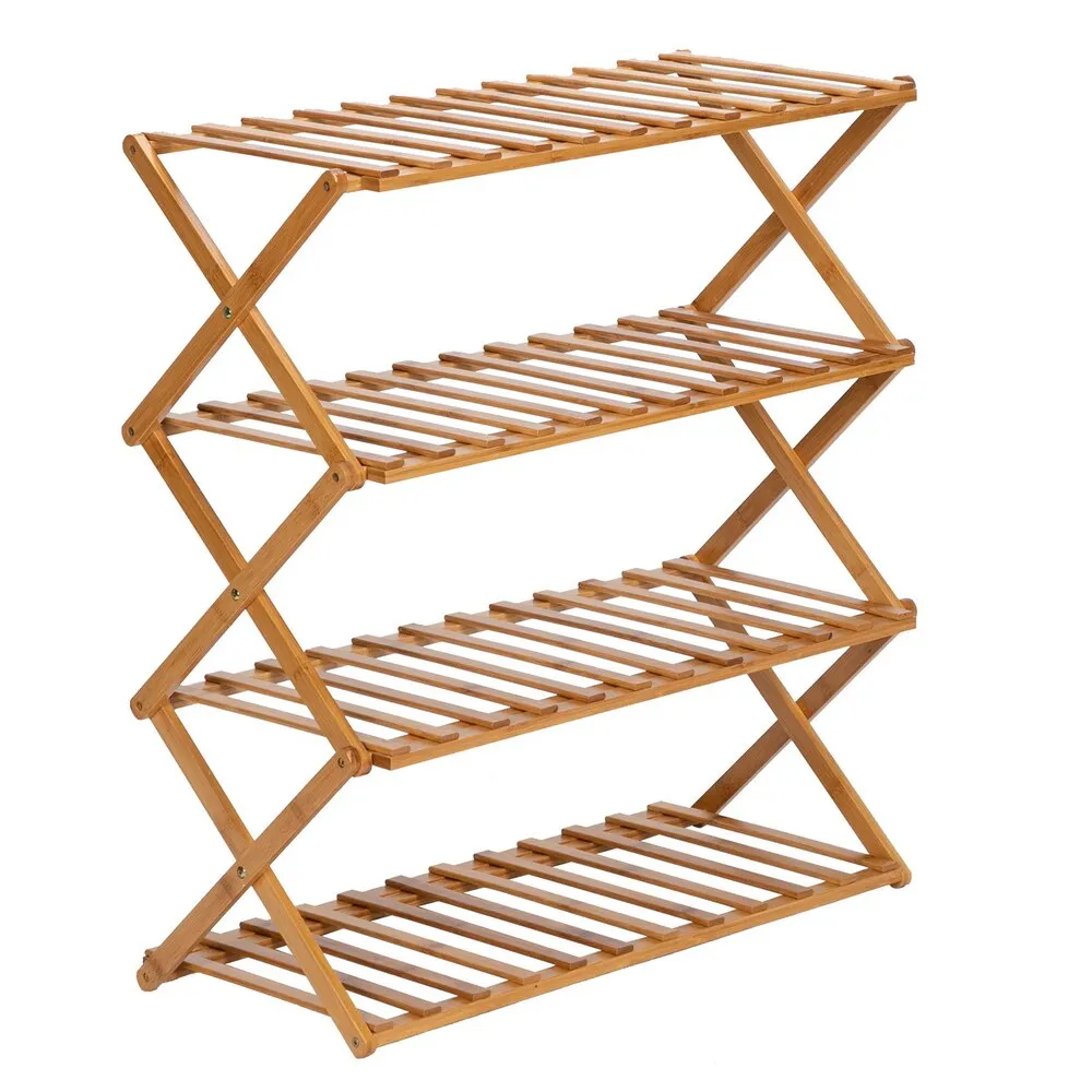 100% Bamboo Flower Stand 4-Layer Stock Rack Foldable Balcony Plant Frame Office Living Room Garden Decoration Natural[US-Stock]