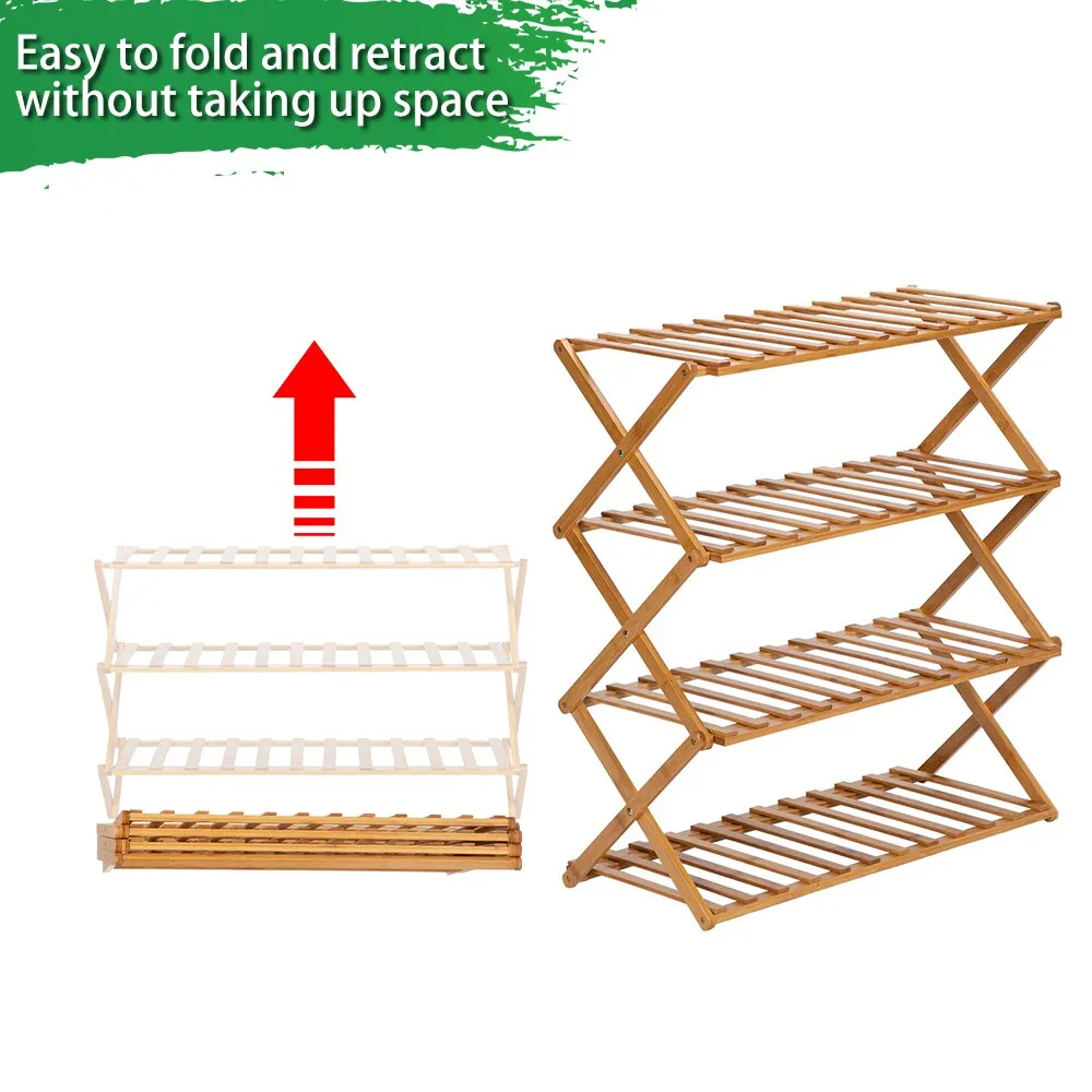 100% Bamboo Flower Stand 4-Layer Stock Rack Foldable Balcony Plant Frame Office Living Room Garden Decoration Natural[US-Stock]