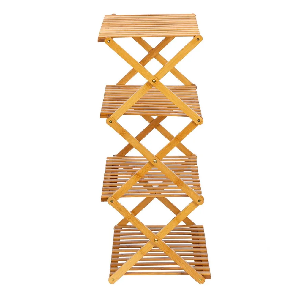 100% Bamboo Flower Stand 4-Layer Stock Rack Foldable Balcony Plant Frame Office Living Room Garden Decoration Natural[US-Stock]