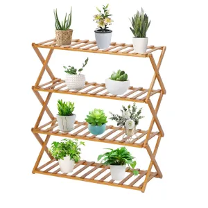 100% Bamboo Flower Stand 4-Layer Stock Rack Foldable Balcony Plant Frame Office Living Room Garden Decoration Natural[US-Stock]