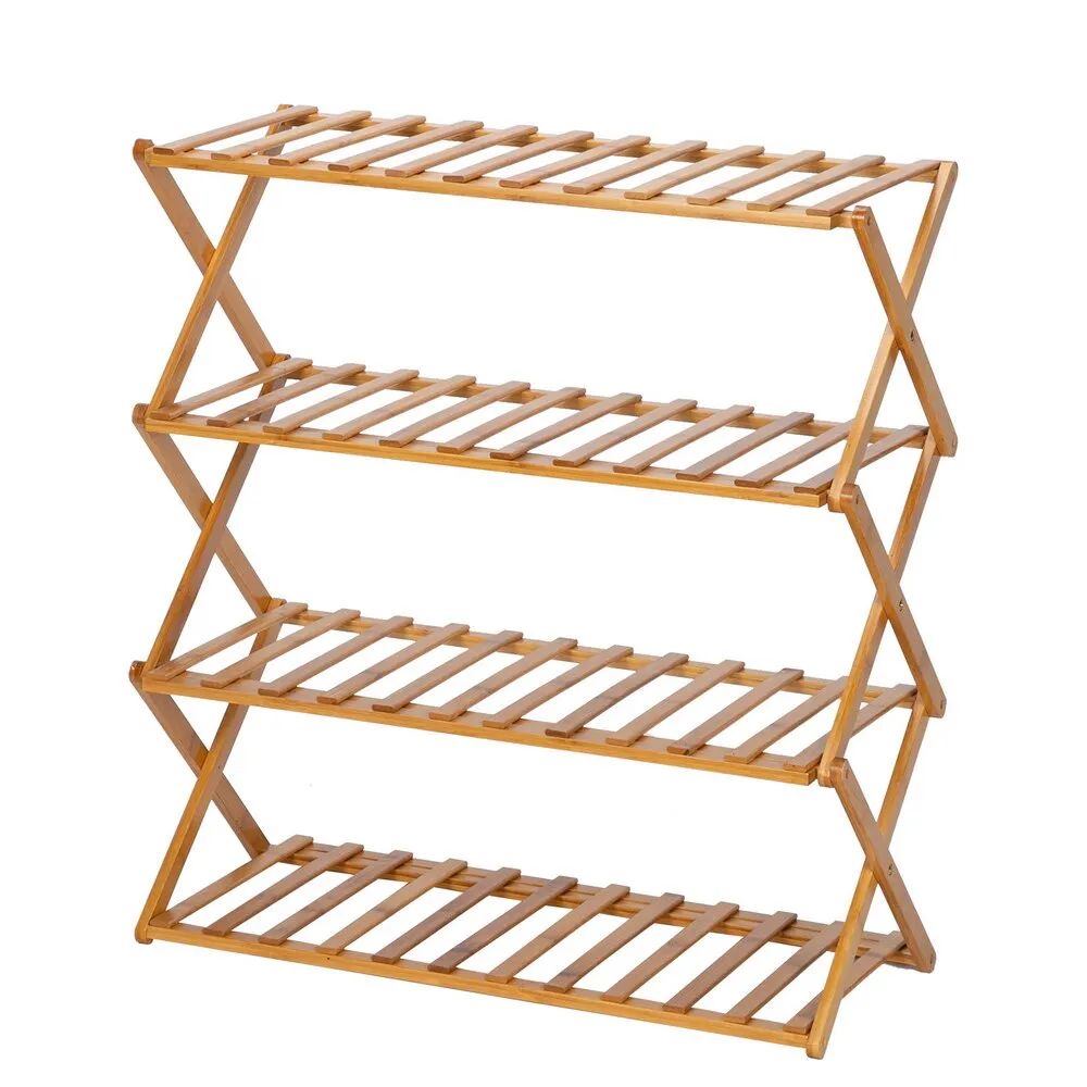 100% Bamboo Flower Stand 4-Layer Stock Rack Foldable Balcony Plant Frame Office Living Room Garden Decoration Natural[US-Stock]