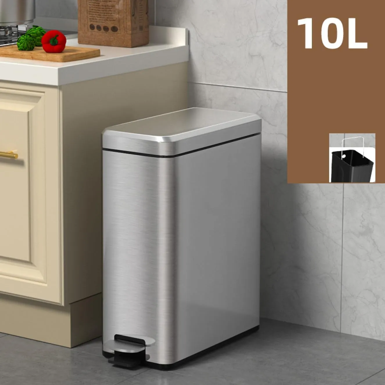 10L Slim Kitchen Trash Can