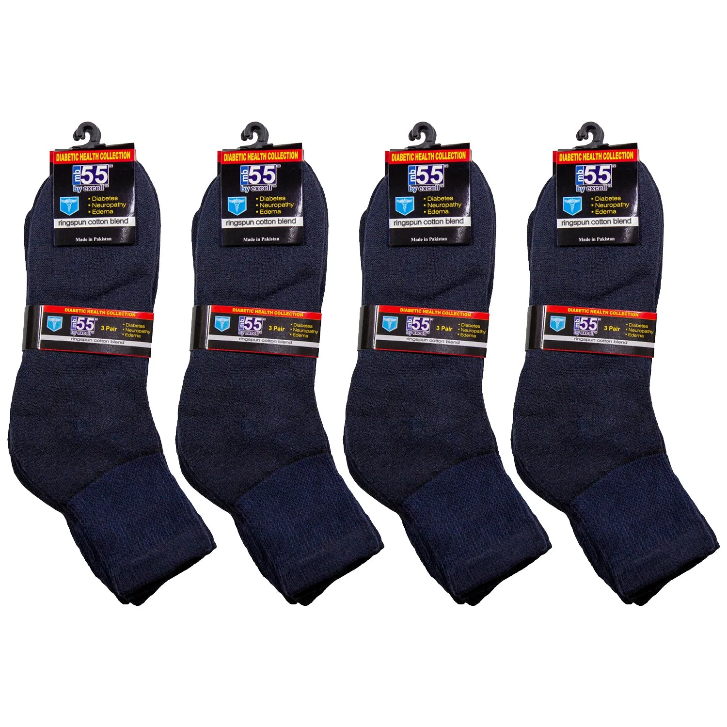 12 Pairs of Diabetic Cotton Athletic Sport Quarter Socks (Navy)