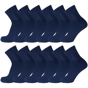 12 Pairs of Diabetic Cotton Athletic Sport Quarter Socks (Navy)