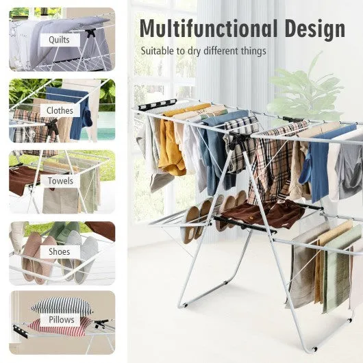 2-Level Foldable Clothes Drying with Height-Adjustable Gullwing