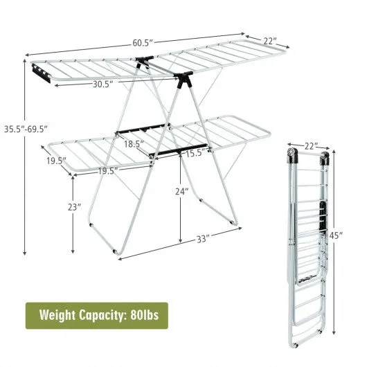 2-Level Foldable Clothes Drying with Height-Adjustable Gullwing