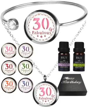 30th Birthday Gift for Women, 30th Birthday Essential Oil Diffuser Necklace and Bracelet