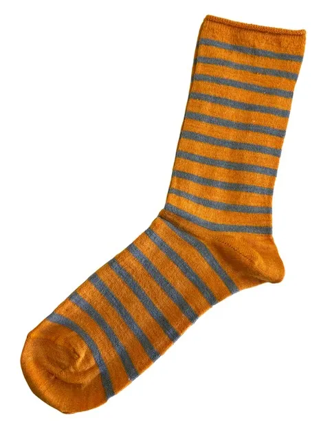 Alpaca Socks in Bamboo Stripe Orange - Large