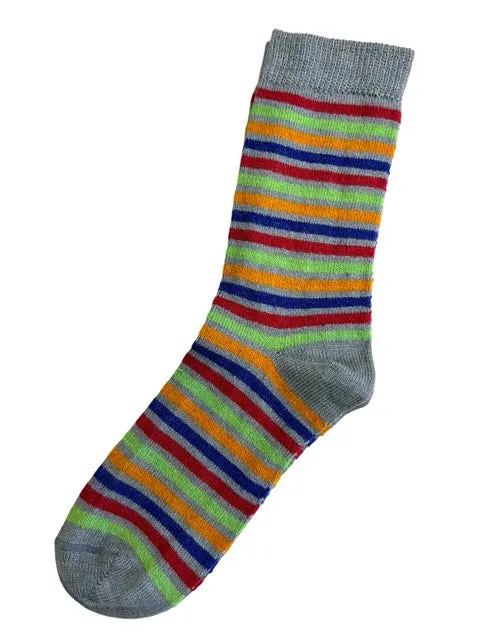 Alpaca Socks in Bamboo Summer Stripe Gray - Large