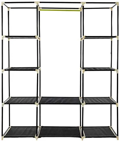 Amazon Brand - Solimo Plastic 3-Door Foldable Wardrobe, 10 Racks, Black, 162 Cm, 44 Cm, 138 Cm