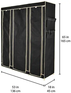 Amazon Brand - Solimo Plastic 3-Door Foldable Wardrobe, 10 Racks, Black, 162 Cm, 44 Cm, 138 Cm