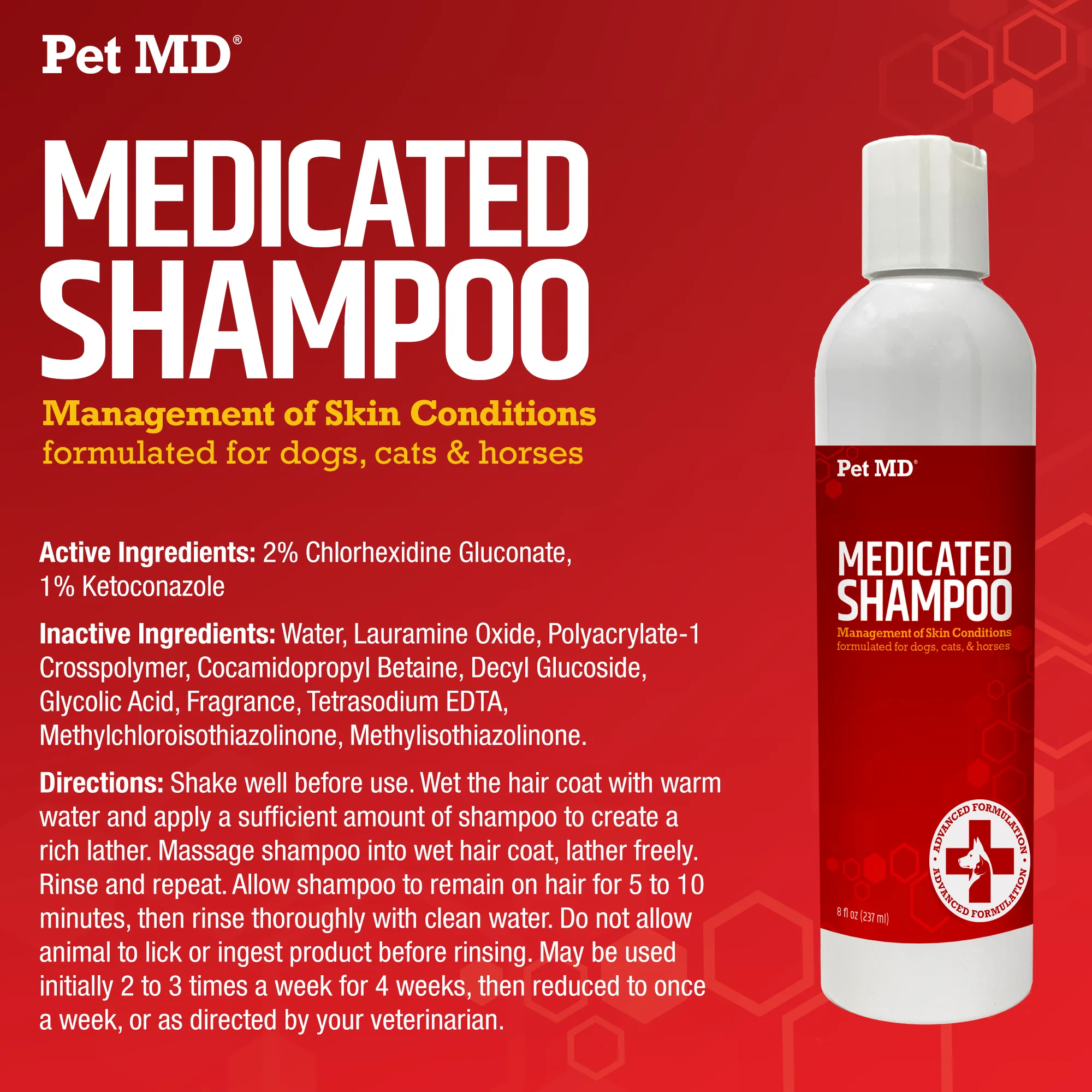 Antiseptic & Antifungal Medicated Shampoo for Dogs, Cats, & Horses - 8 oz