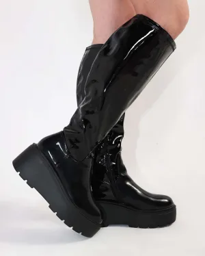 Bad Decisions Knee-High Zip-Up Patent Boots