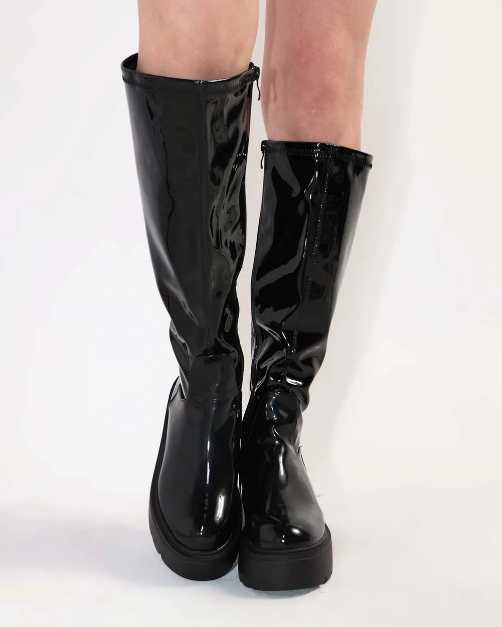 Bad Decisions Knee-High Zip-Up Patent Boots