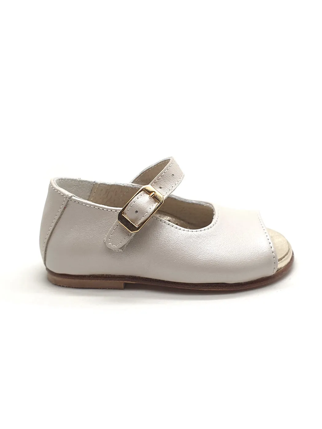 Baptismal baby leather shoe for girl - PEEP TOE Cream