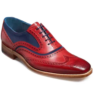 BARKER McClean Shoes - Mens Brogue - Red Hand Painted & Navy Suede