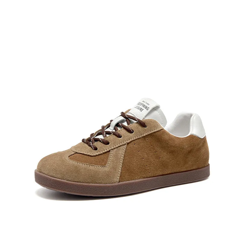 BeauToday Retro Neutral Tennis Trainers Suede Sneakers Flats for Women with Patchwork Design