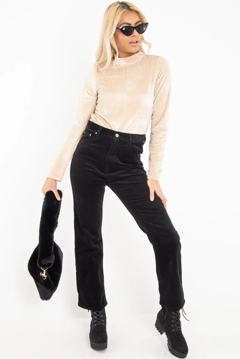 Black Corduroy Straight Leg Jeans - Maddey