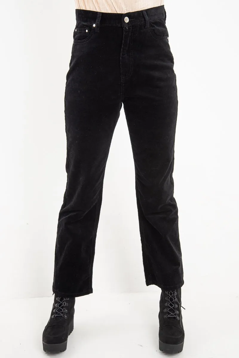 Black Corduroy Straight Leg Jeans - Maddey