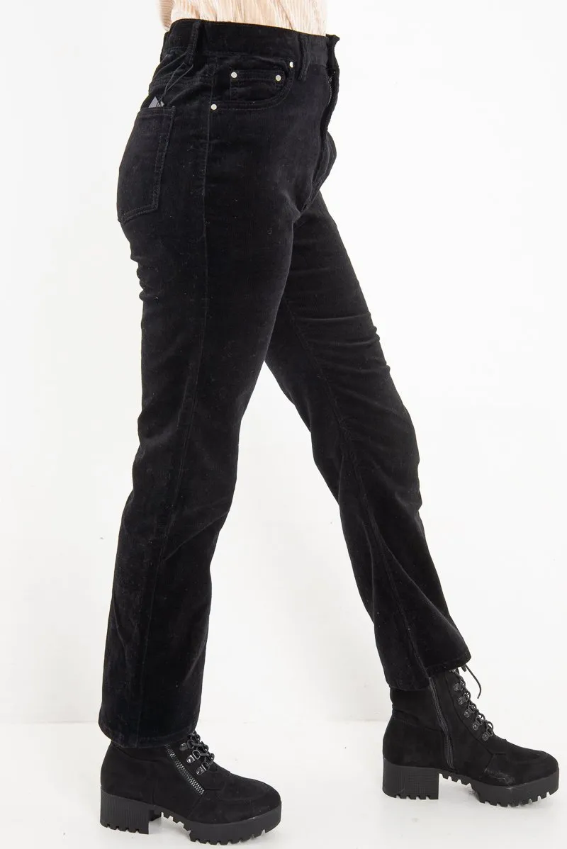 Black Corduroy Straight Leg Jeans - Maddey