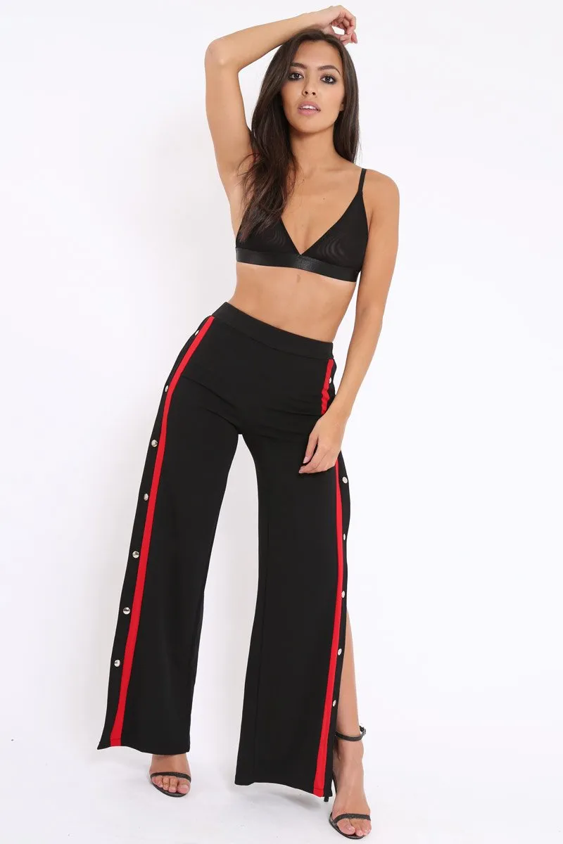 Black Side Popper Red Stripe Trousers - Sady