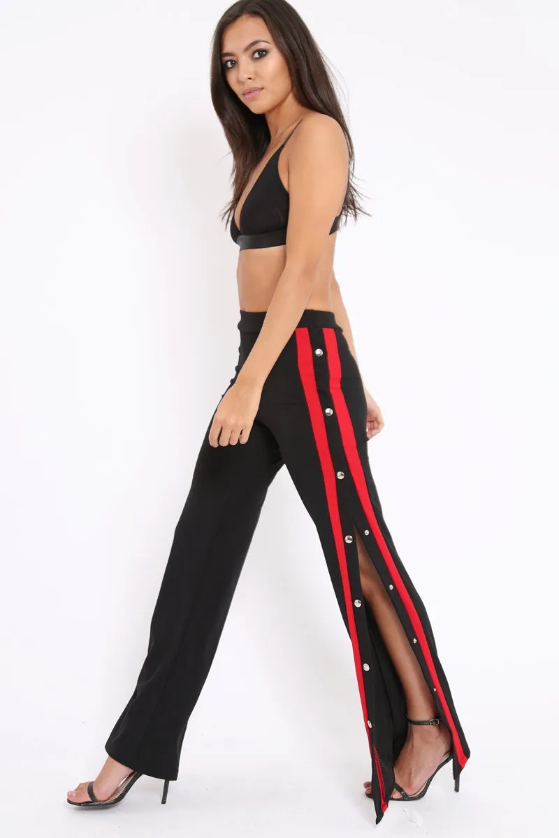 Black Side Popper Red Stripe Trousers - Sady