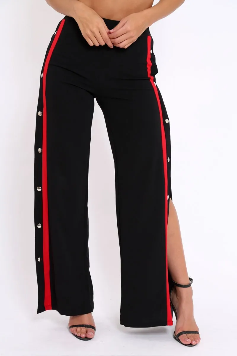 Black Side Popper Red Stripe Trousers - Sady