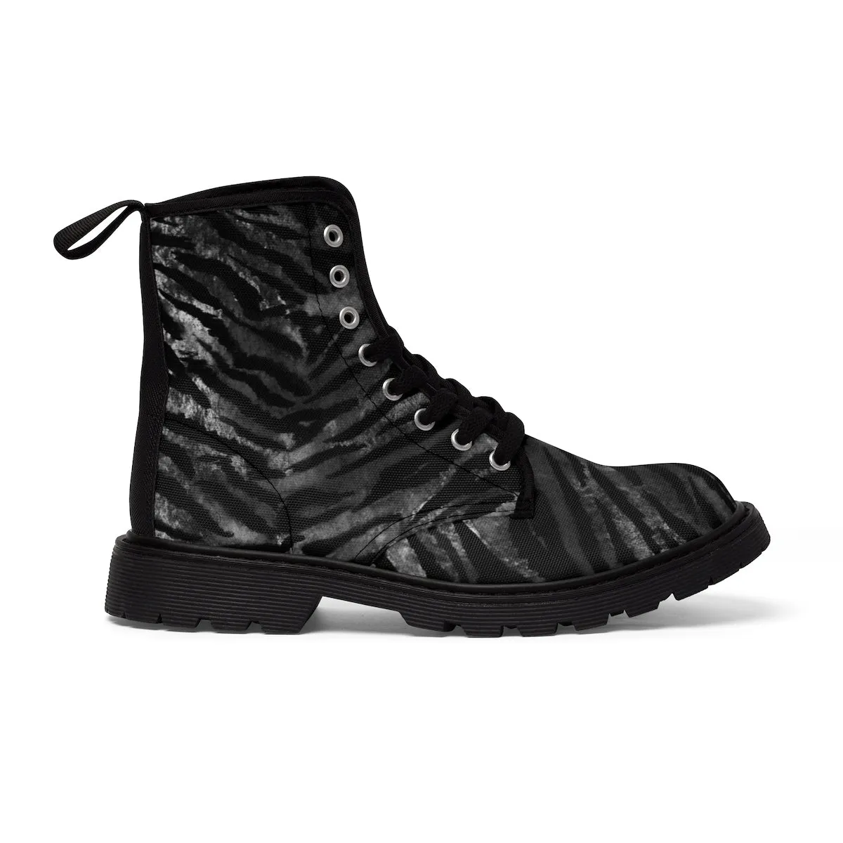 Black Tiger Stripe Women's Boots, Animal Print Designer Winter Lace-up Toe Cap Boots