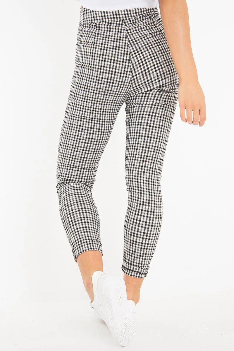 Black White Check Button Front Skinny Leg Trousers - Simone