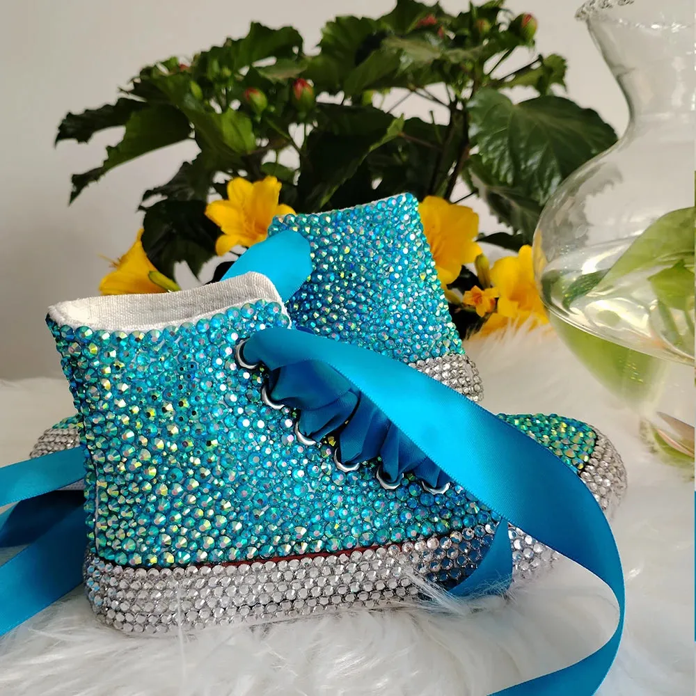 Blue Bae Handmade Rhinestones Bling Canvas Sneakers For Kids and Adults