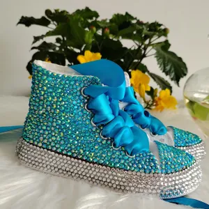 Blue Bae Handmade Rhinestones Bling Canvas Sneakers For Kids and Adults