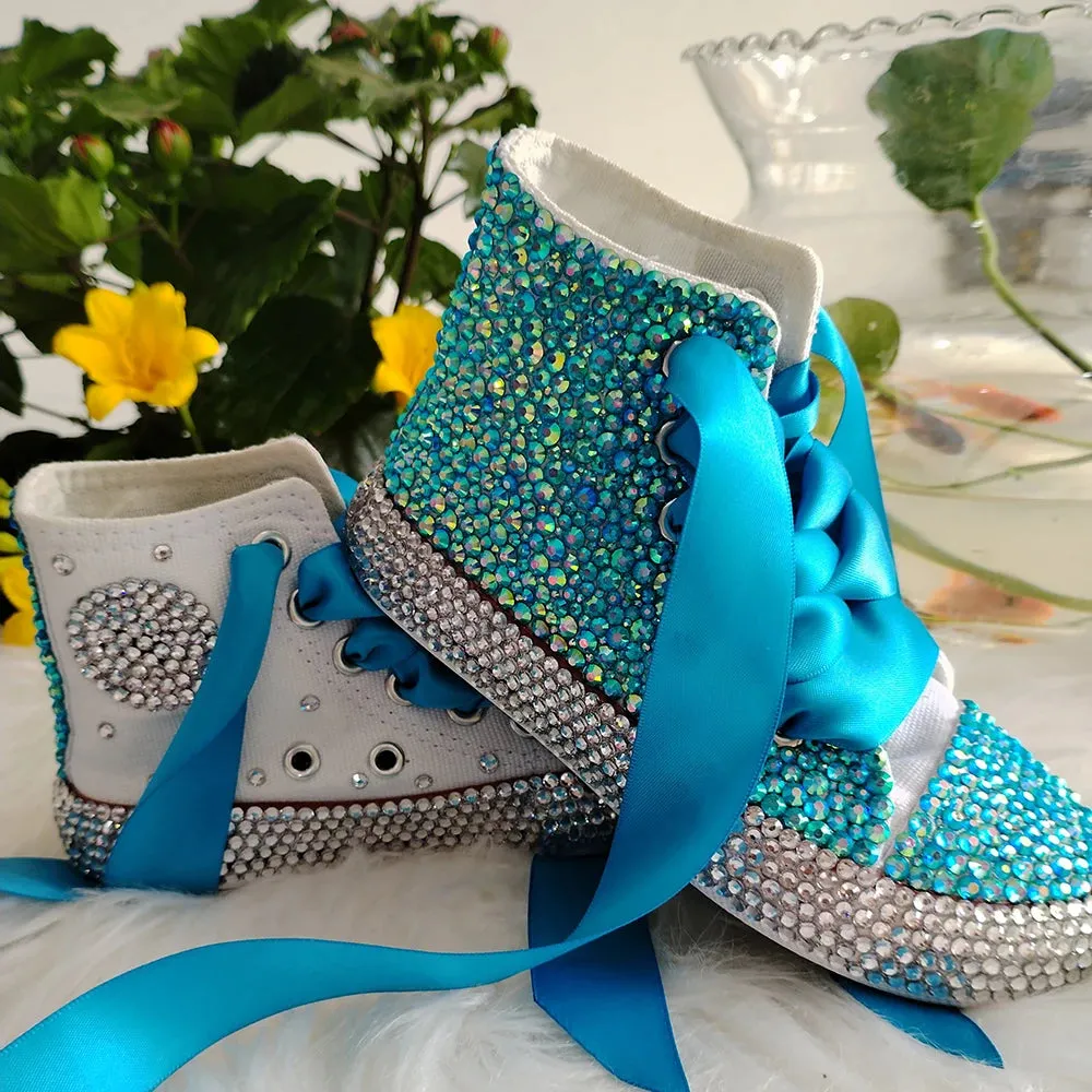 Blue Bae Handmade Rhinestones Bling Canvas Sneakers For Kids and Adults