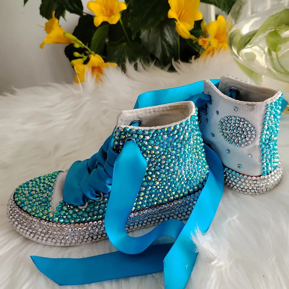 Blue Bae Handmade Rhinestones Bling Canvas Sneakers For Kids and Adults