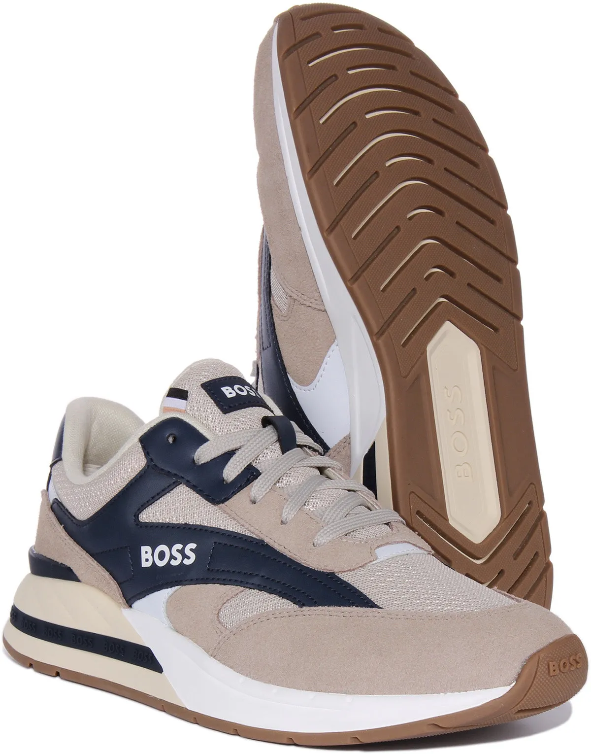 Boss Kurt Runn In Beige Blue For Men