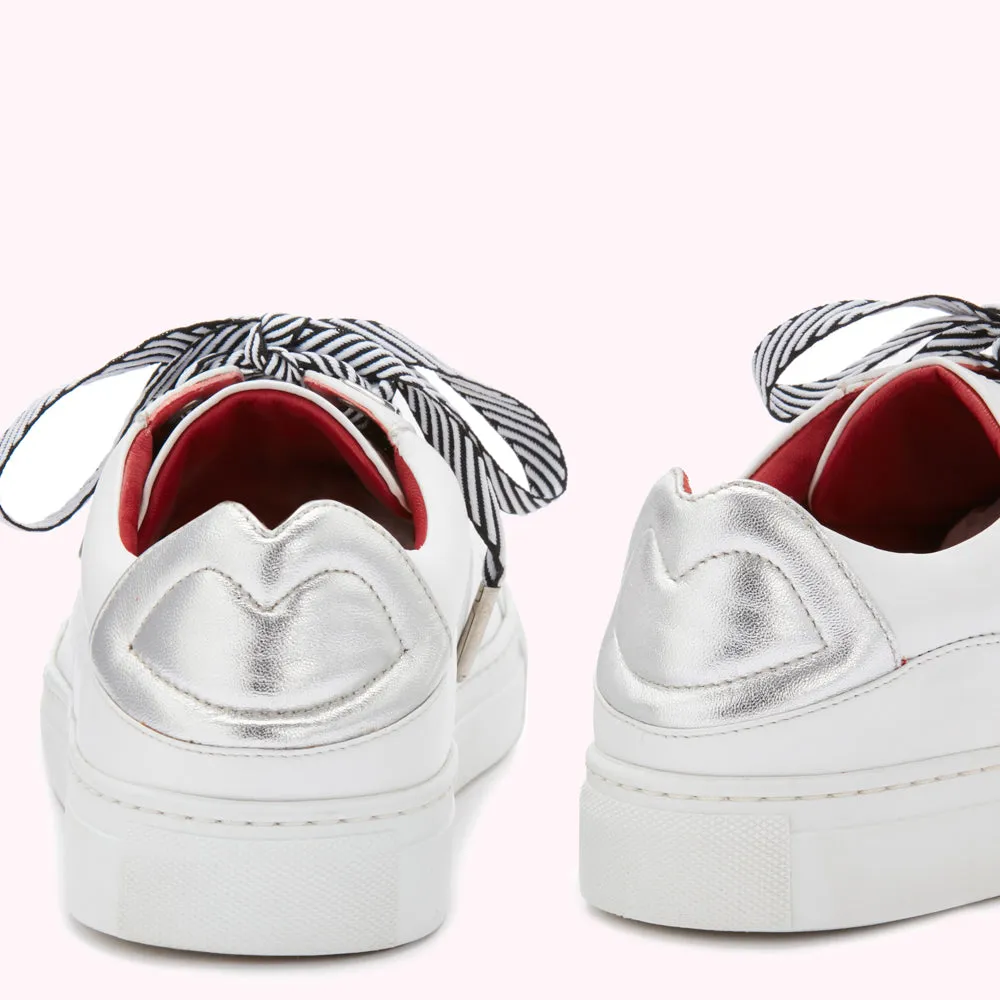 CHALK AND SILVER LEATHER LIPS NATASHA TRAINERS