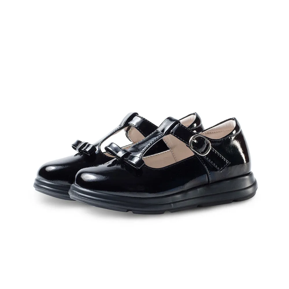 Cute Girls Soft Sole Patent Black T-Bar School Shoes