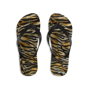 Cute Tiger Stripe Flip Flops, Wild Animal Skin Print Designer Unisex Men/Women's Flip-Flops - Made in USA (Size: S, M, L)