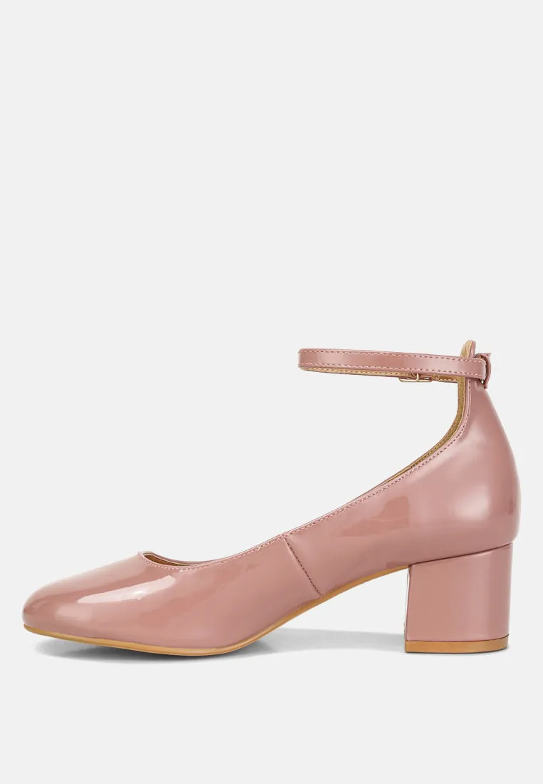 DEBBIE Ankle Strap Low Block Heel Sandals in Blush