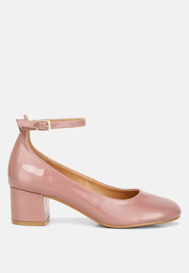 DEBBIE Ankle Strap Low Block Heel Sandals in Blush