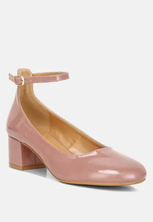 DEBBIE Ankle Strap Low Block Heel Sandals in Blush