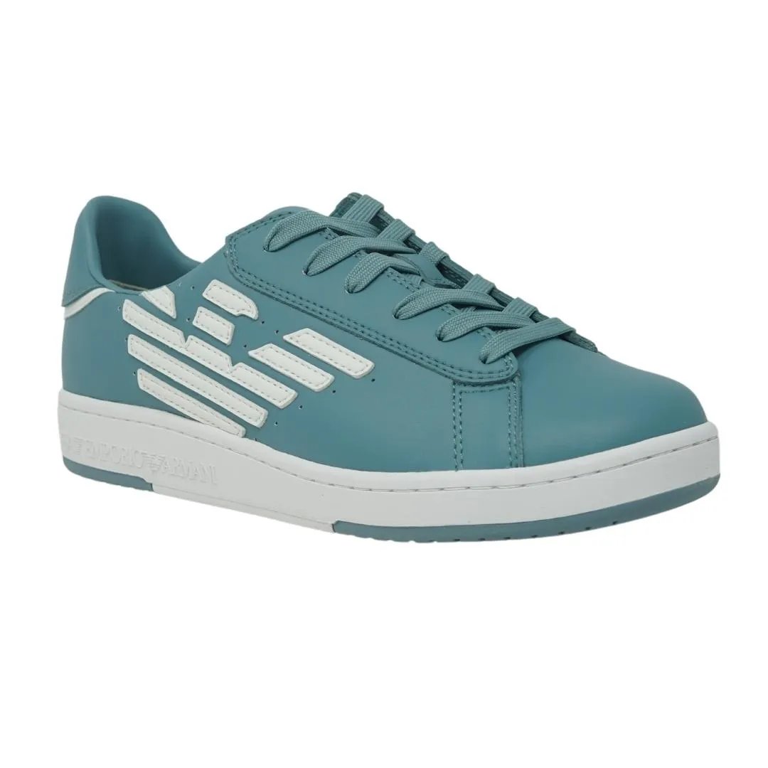 EA7 Eagle Logo Smoke Blue Leather Trainers