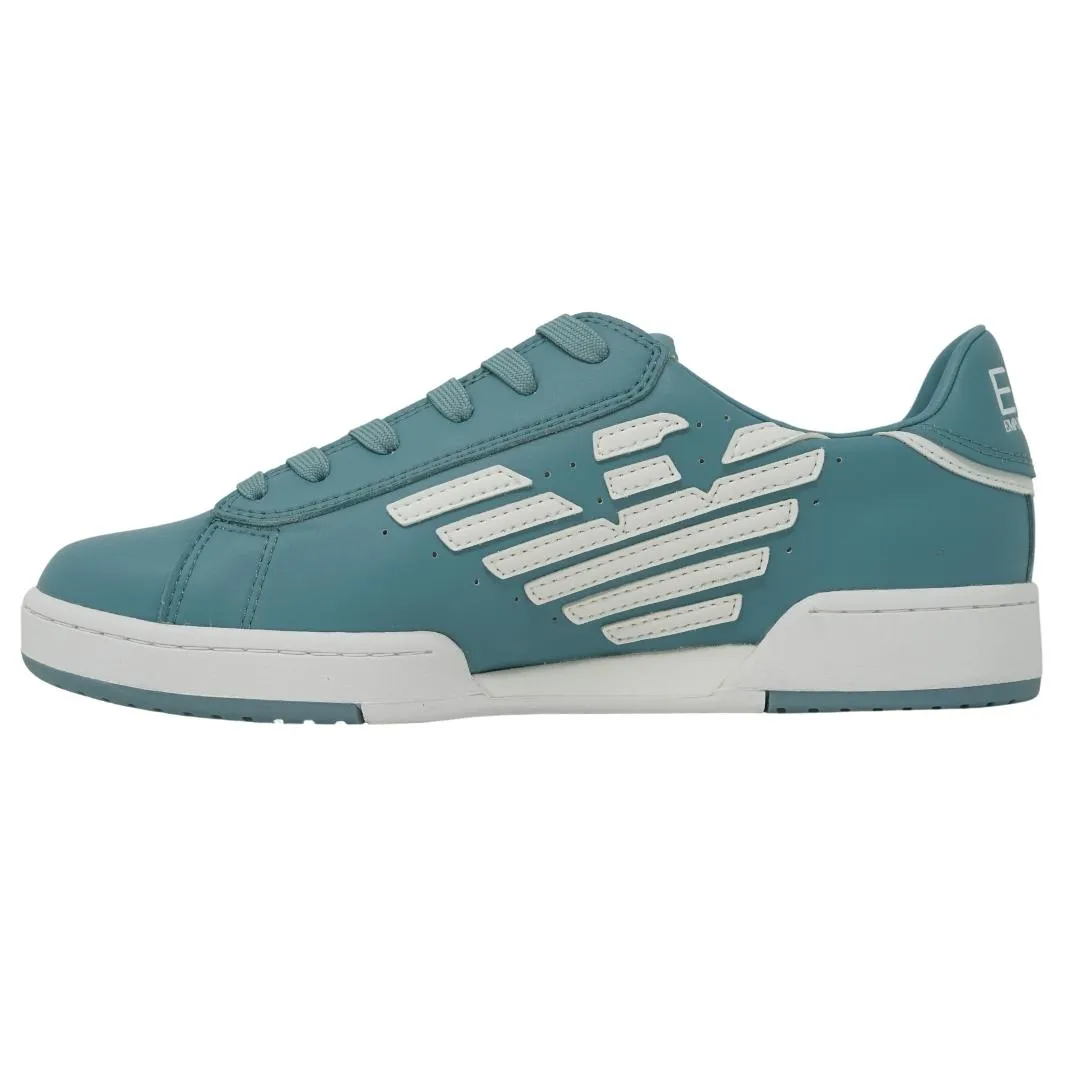 EA7 Eagle Logo Smoke Blue Leather Trainers