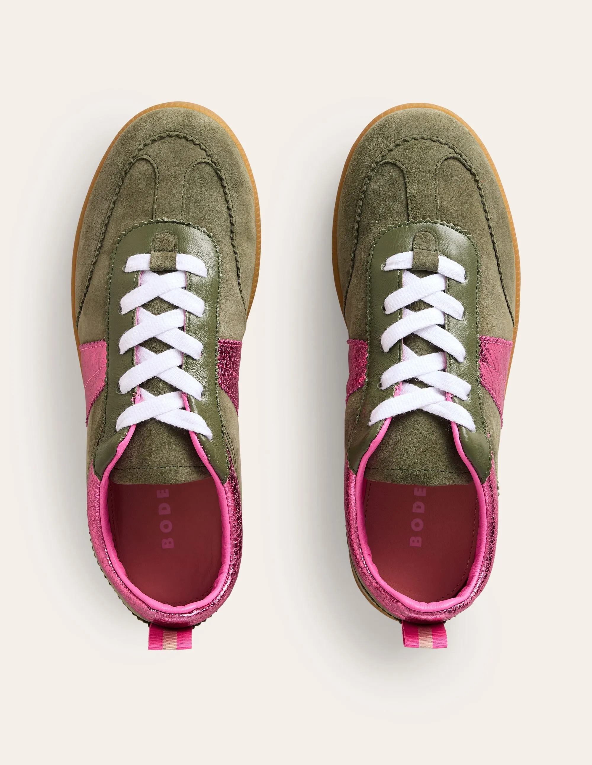 Erin Retro Tennis Trainers-Khaki/Bright Pink