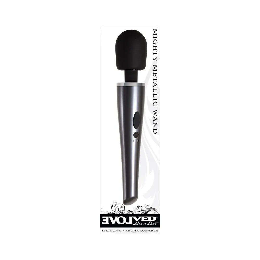 Evolved Mighty Metallic Wand Rechargeable Silicone Wand Vibrator Chrome/Black