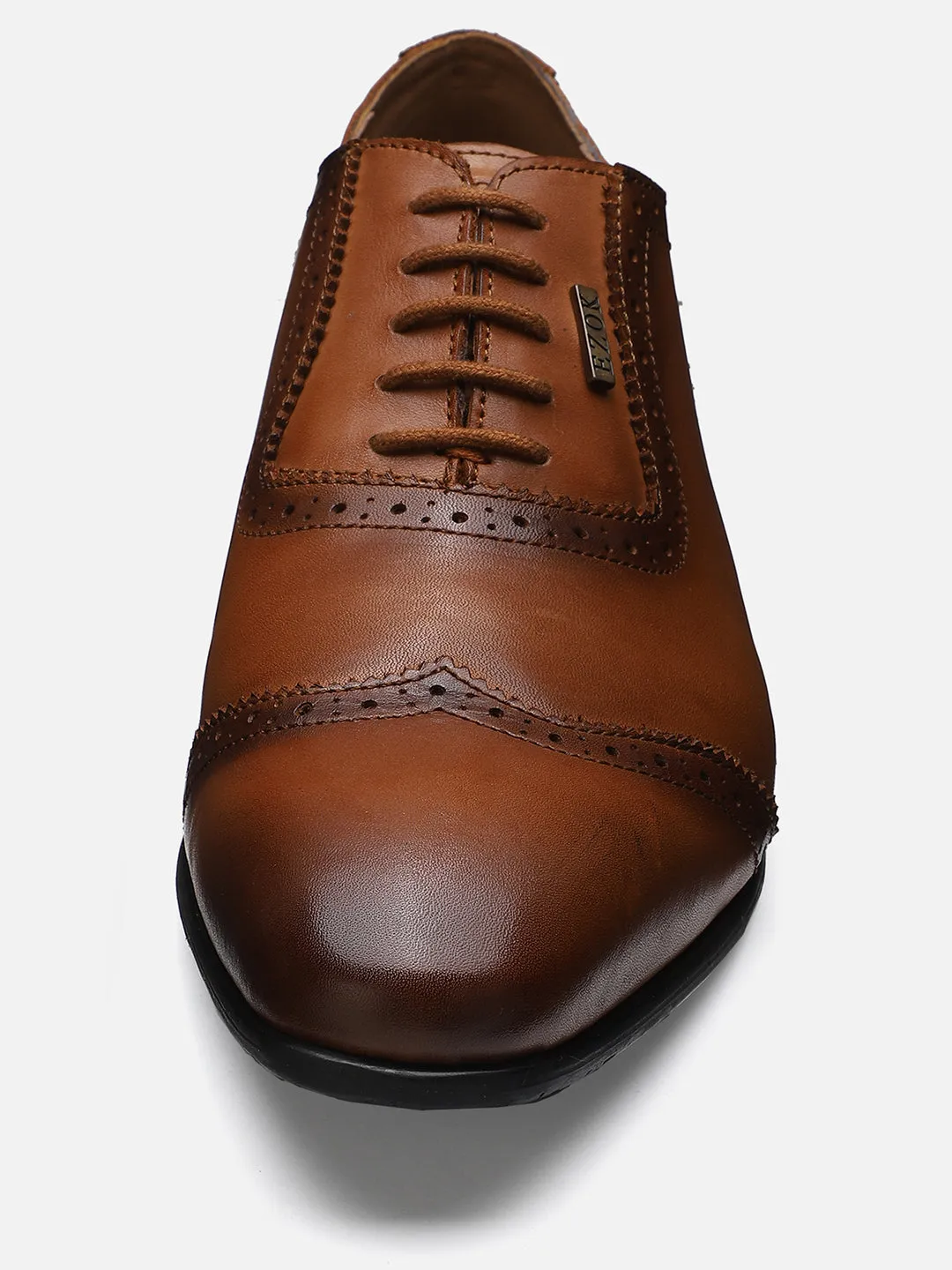 Ezok Men Tan Leather Derby Shoes