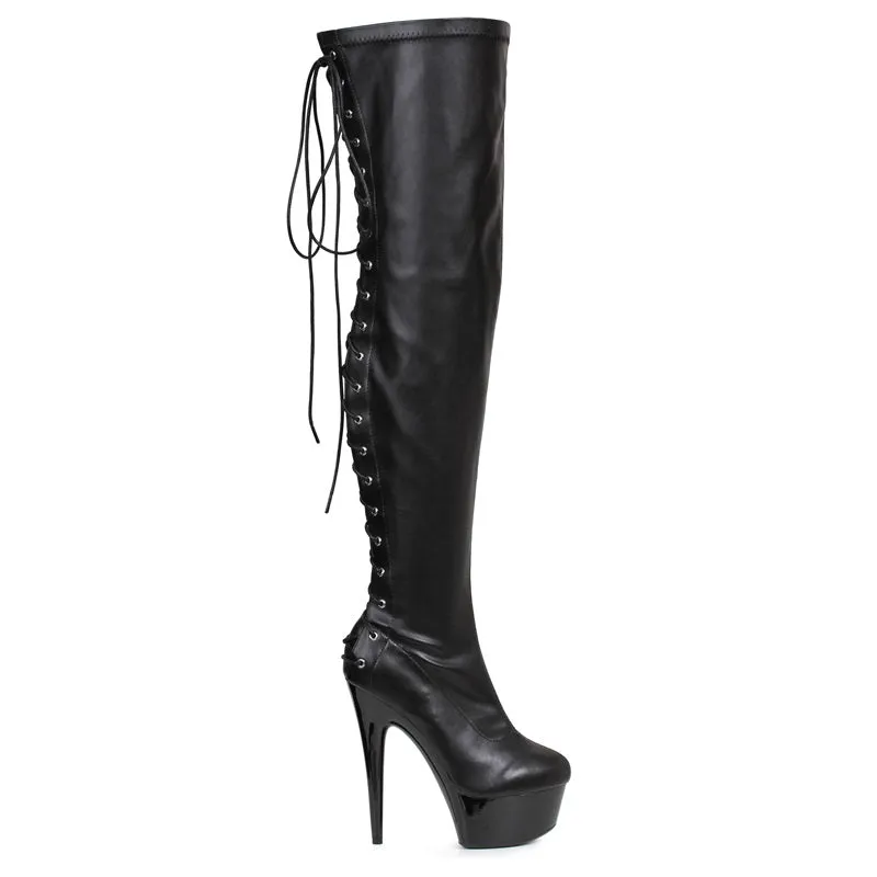 Fare-609 Lace-Up Back Thigh High Platform Boots