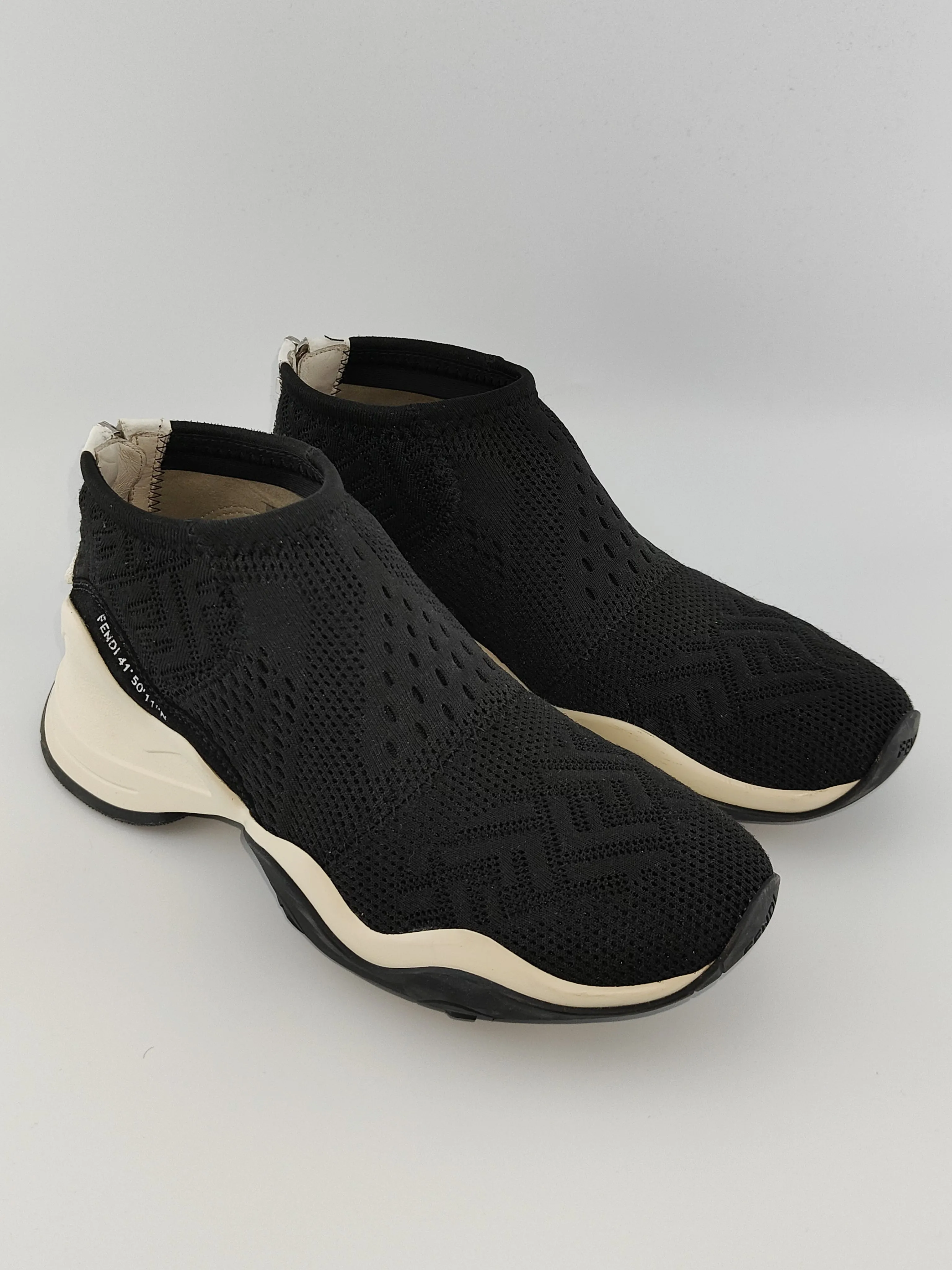 Fendi Women's FLUID JACQUARD-KNIT Back Zip Sneakers in Black UK 6 / EU 39