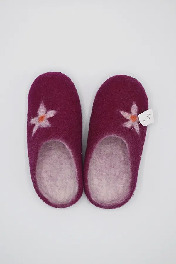 Flower Design Felt Wool Open Back Slipper