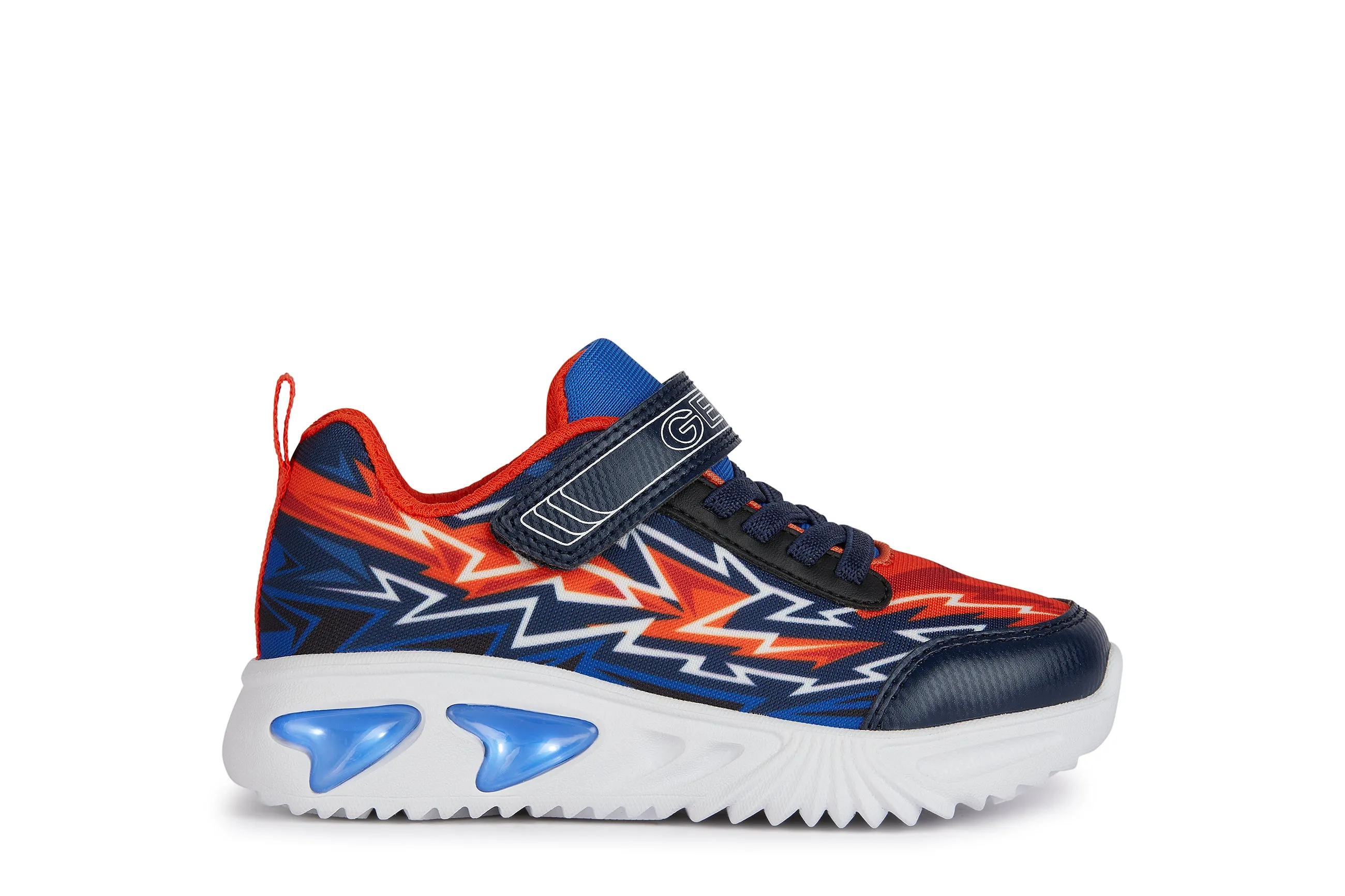 Geox Assister Boys Navy Orange Lights Trainer